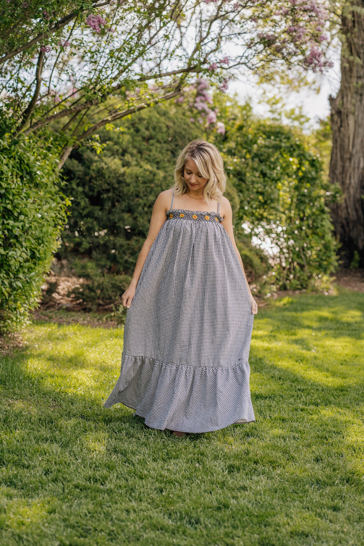 Miss Daisy dress- small black and white check pattern
