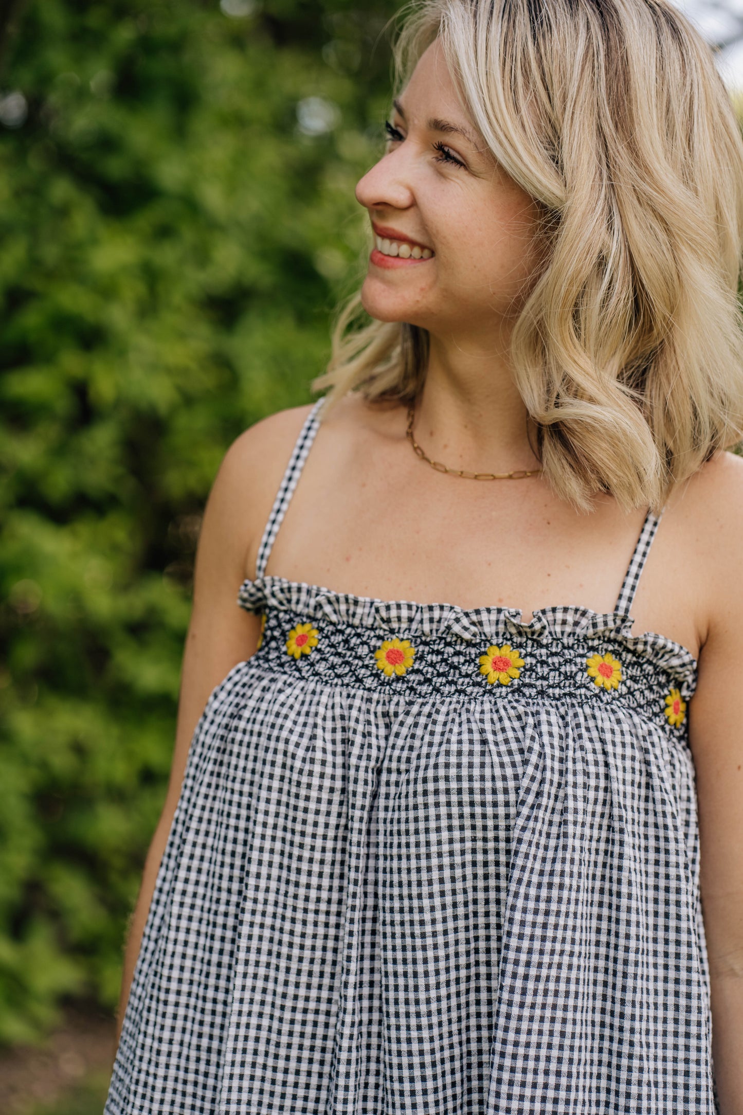Miss Daisy dress- small black and white check pattern