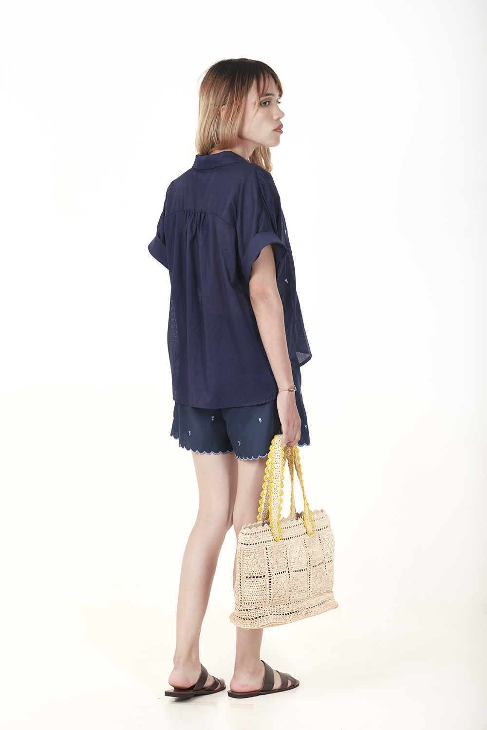 Maya Embroidered Cotton Shirt – Midnight Edition