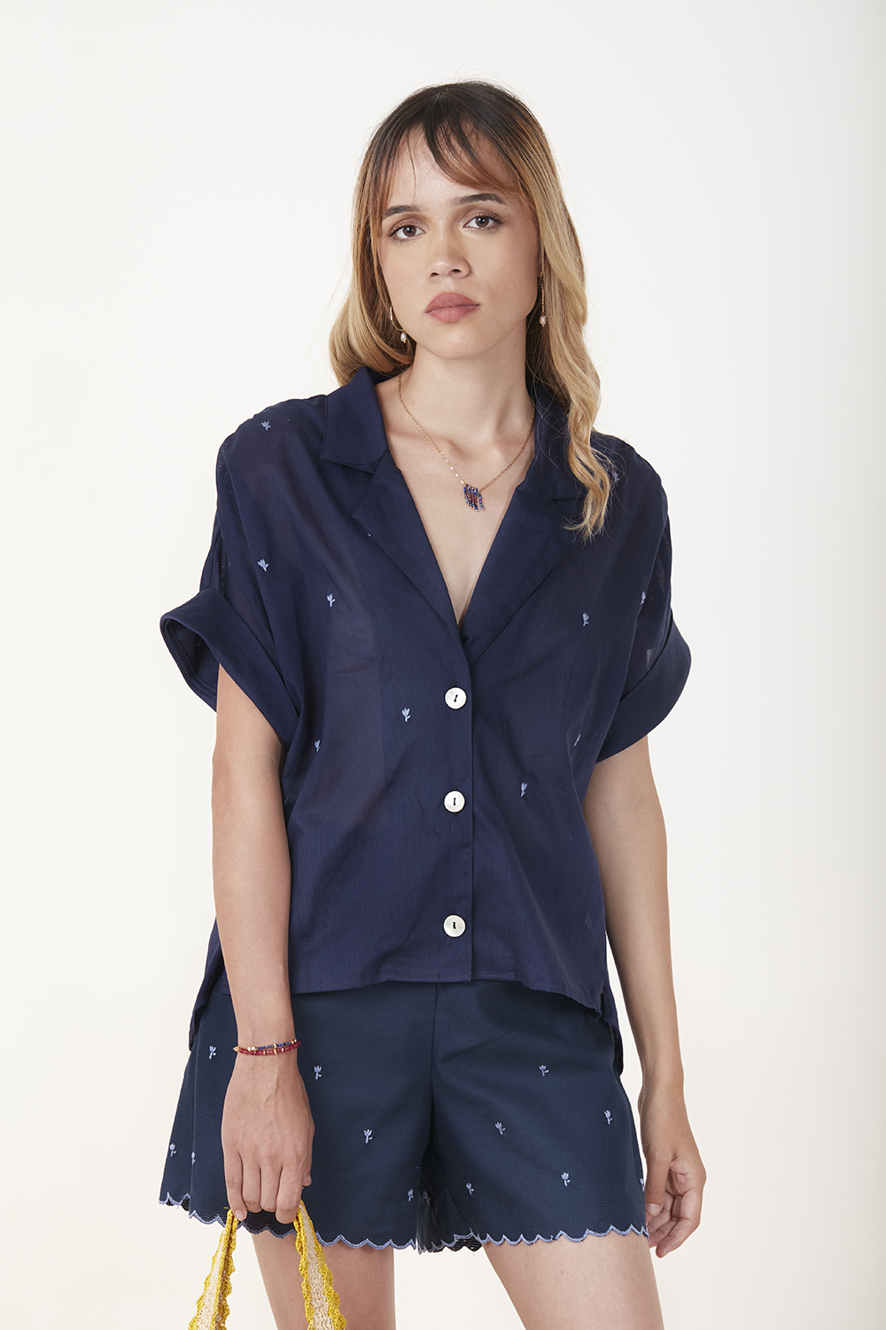 Maya Embroidered Cotton Shirt – Midnight Edition